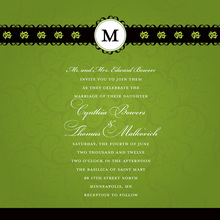 Formal Damask Pattern In Green Wedding Invitations