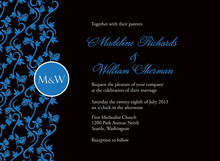 Black Blue Patterned Flourish Wedding Invitations