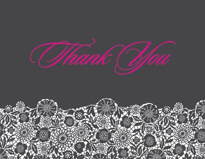 Black Floral Patterned In Pink Thank You Cards