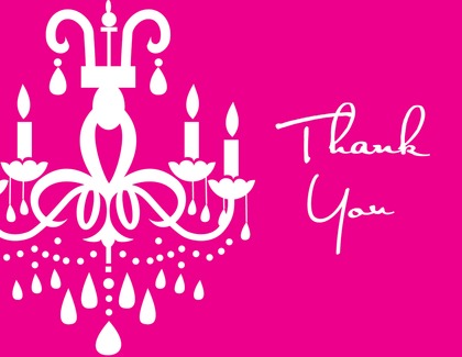 White Chandelier Purple Thank You Cards