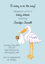 Simple Pink Flying Stork Baby Shower Invitations