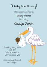 Simple Blue Flying Stork Baby Shower Invitations
