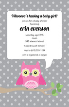 Sleepy Owl In Polka Dots Pink Invitations