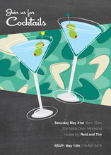 Two Blue Modern Cocktails Birthday Party Invitations