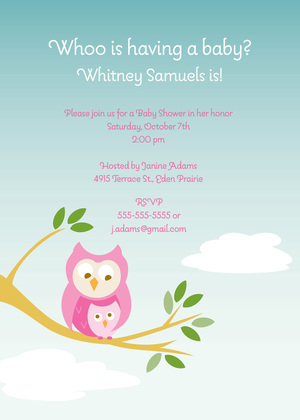 Mama Owl On Branch Invitation