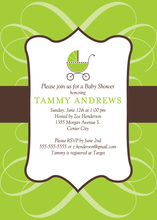 Green Stroller Grey Baby Shower Invitations