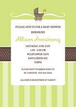 Green Stroller Grey Baby Shower Invitations