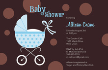 Blue Stroller Grey Baby Shower Invitations