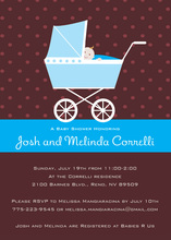Blue Stroller Grey Baby Shower Invitations