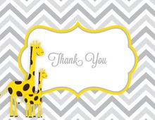 Yellow Giraffes Grey Chevron Thank You Cards