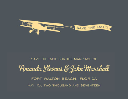 Old-Style Airplane Blue Save The Date Invitations
