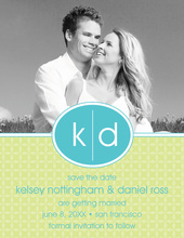 Oval Monogram Turquoise Save The Date Photo Cards