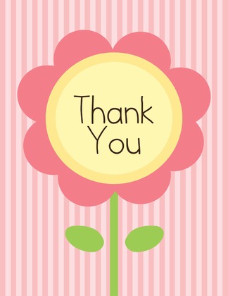 Pink Flower Blue Stripes Thank You Cards