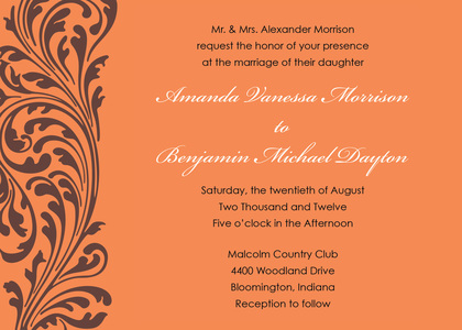 Vintage Ornate Orange Flourish Wedding Invitations