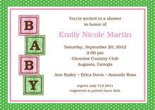 Pink Baby Block Shower Invitations