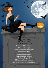 Brunette Halloween Witch Flight Invitation