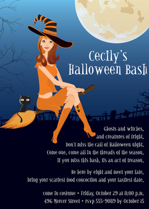 Blonde Halloween Witch Flight Invitation