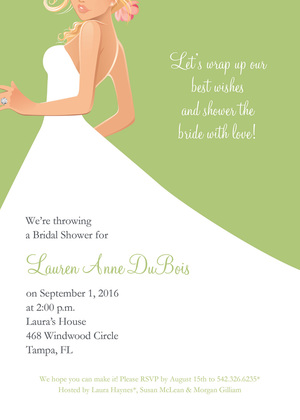 Brunette Bride Green Invitations