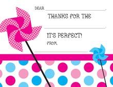 Pink-Blue Pinwheel Party Polka Dot Fill-in Thank You Cards