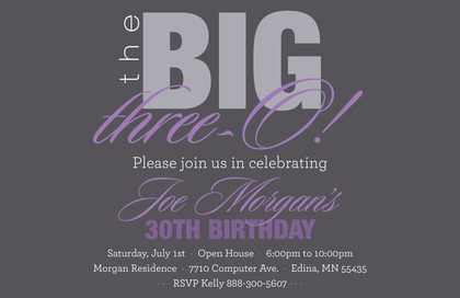 BIG Three-O Softy Pink Birthday Invitations