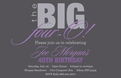 BIG Four-O Trendy Pink Birthday Invitations