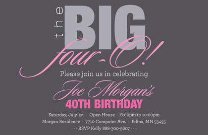 BIG Four-O Elegant Blue Birthday Invitations