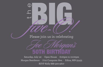 BIG Five-O Excellent Blue Birthday Invitations