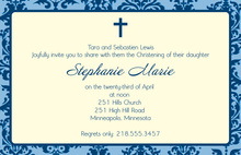 Stylish Damask Baptism Blue Invitations