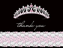 Gold Glitter Graphic Tiara Pink Chevrons Thank You Cards