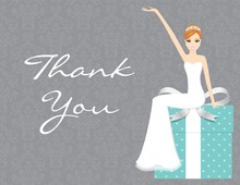 Modern Redhair Bride Teal Thank You Cards