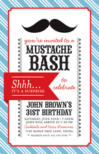 Mustache Bash Stripes Baby Invitations