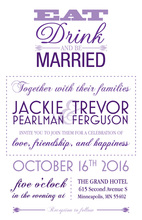 Eat Drink Be Married Purple Text Invitations