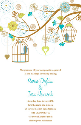 Eclectic Branch Wedding Birds Thank You Cards