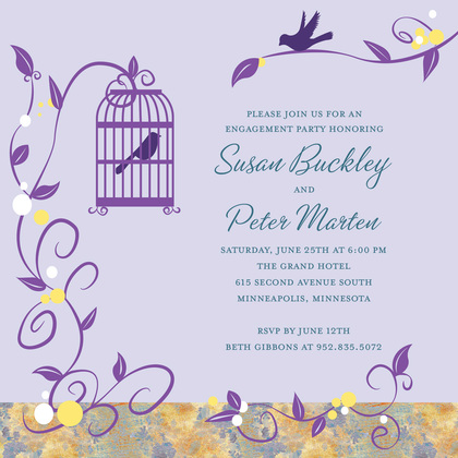 Modern Bird Cage Vines Purple Thank You Cards