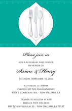 Dinner Party Teal Table Cloth Rehearsal Invitations