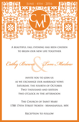 Wrought Pattern Purple Monogram Wedding Invitations