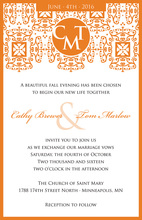 Wrought Pattern Orange Monogram Invitations