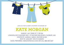 Blue Baby Clothesline Invitations