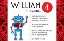 Robot Red Accents Gear Invitations