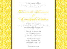 Monochromatic Yellow Damask Flanks Stylish Invitations