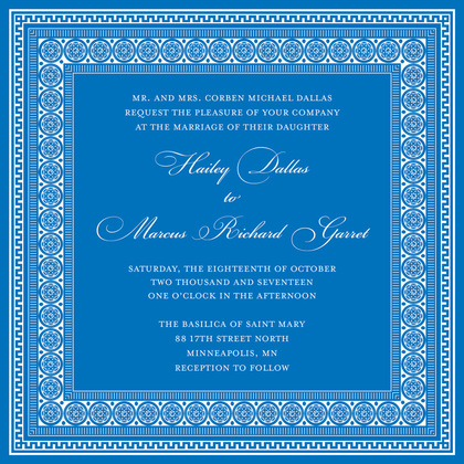 Formal Blue Greek Key Frame Invitations