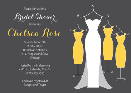 Three Orange Gown Modern Dresses Bridal Invitations