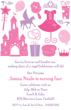 Green Glitter Pink Princess Crown Birthday Invitations