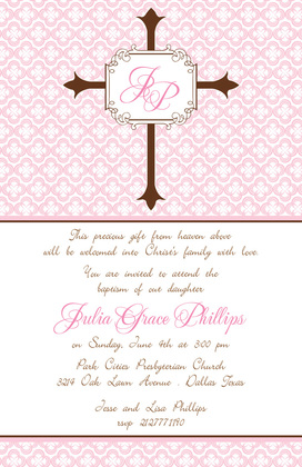 Pink Stripe Cross Thank You Cards