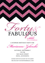 Hot Pink Glitter Chevron Forty Fabulous Invites
