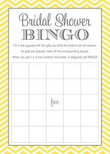Yellow Chevron Bridal Shower Bingo Game Cards