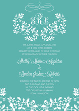 Whimsical Laurel Leaf Monogram Turquoise Invitations