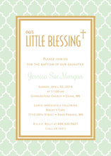 Mint Little Blessing Gold Border Invitations