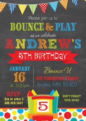 Bright Bunting Bounce House Girl Birthday Invitations