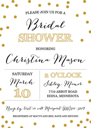 Gold Confetti Chalkboard Bridal Shower Invitations